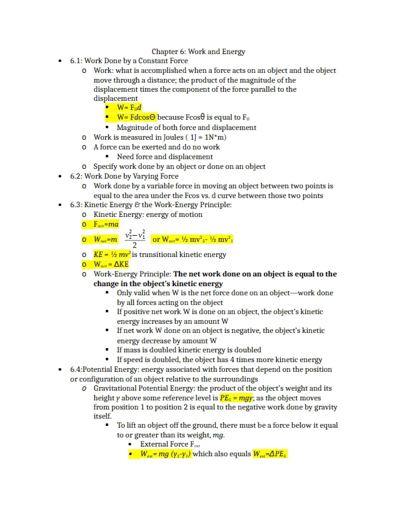 Energy and Work Chapter 6