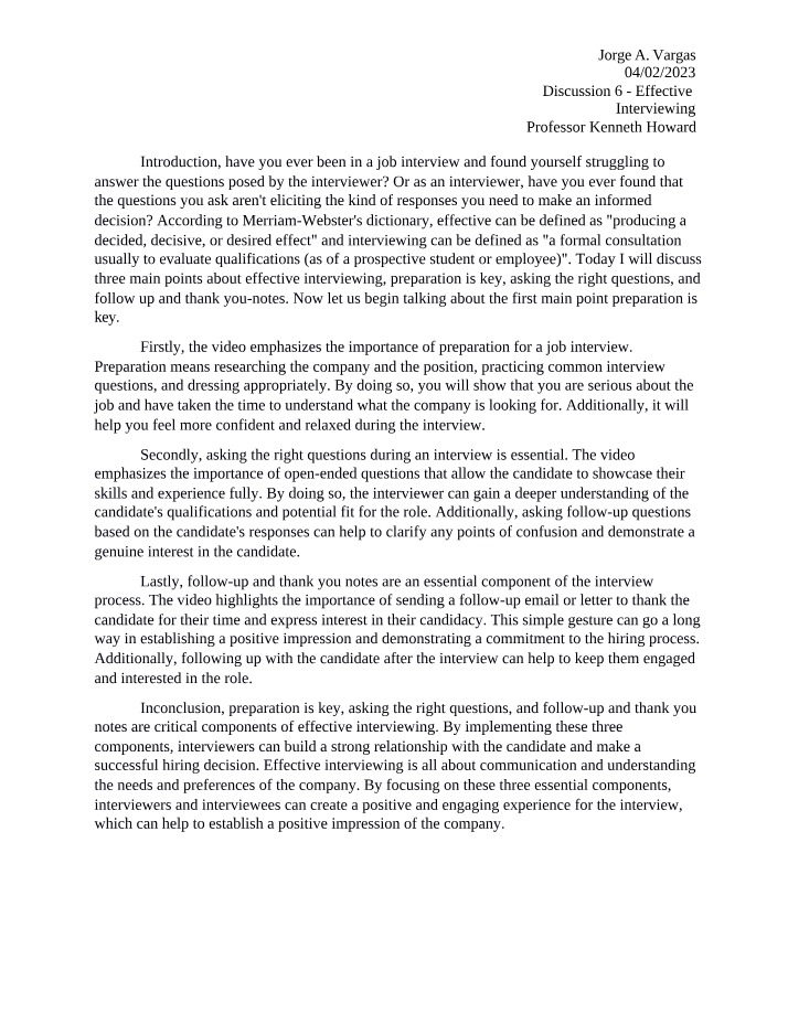 Effective Interviewing by Jorge A. Vargas