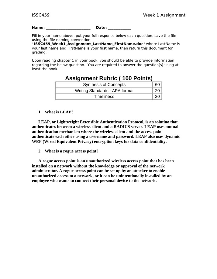 ISSC459 Week 1 Assignment