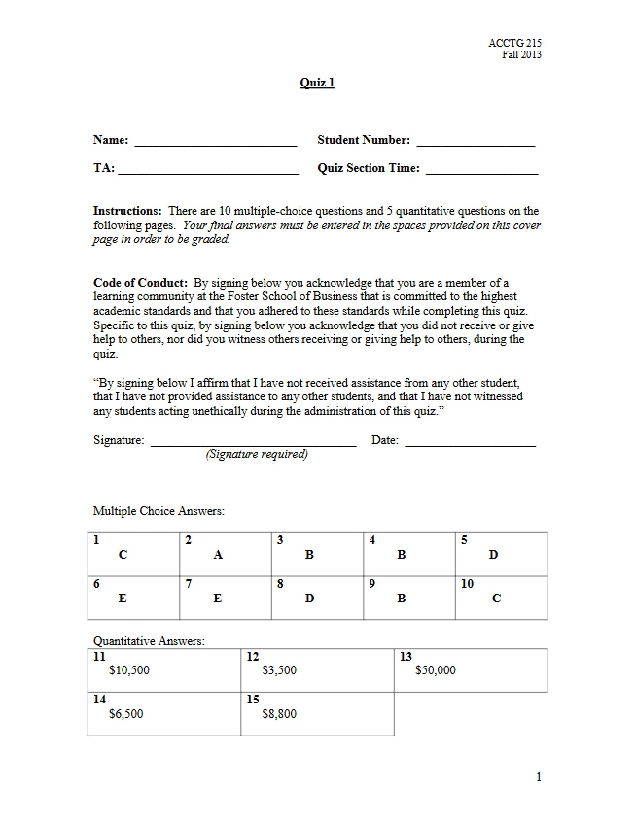 Solutions Quiz 1