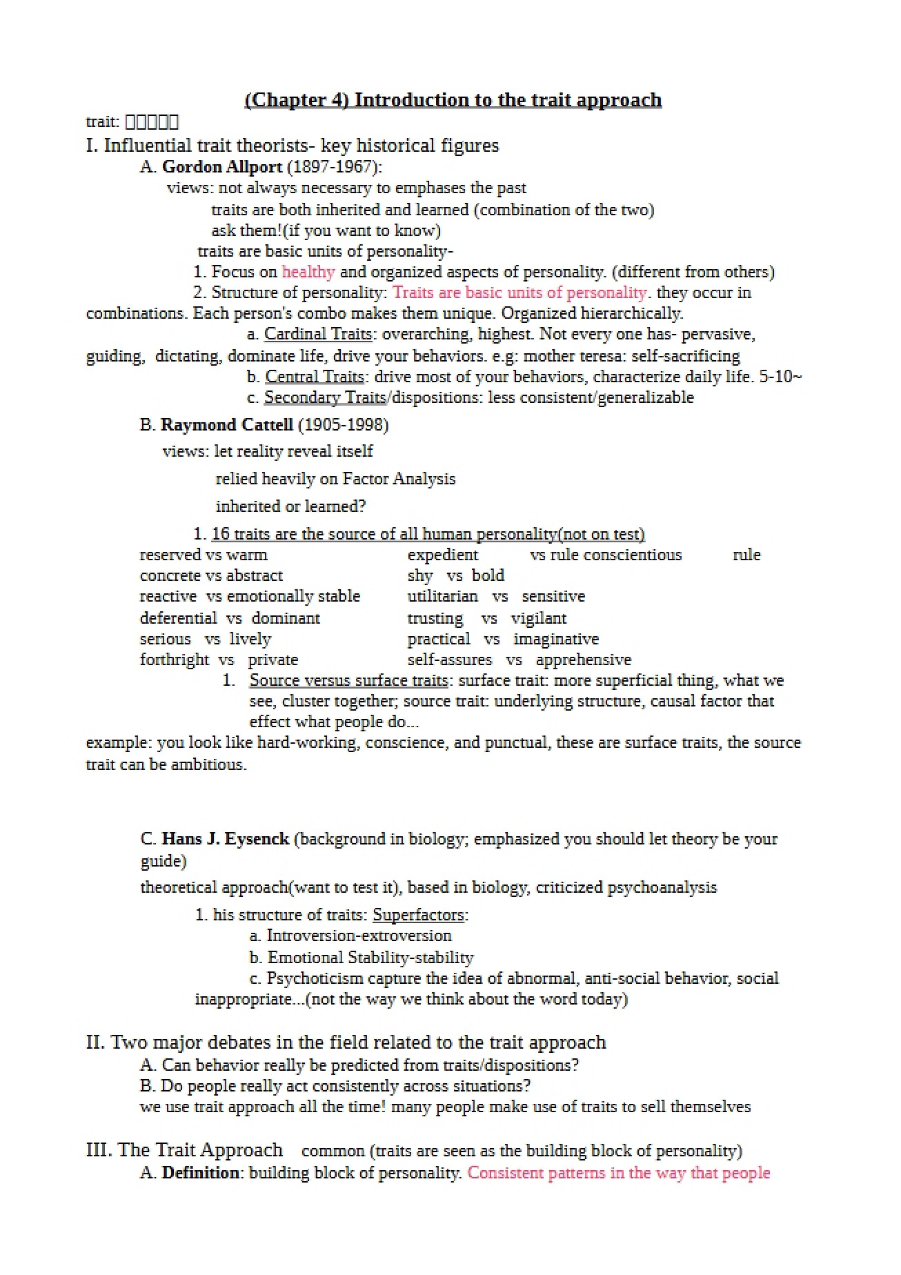 Trait Approach Intro Ch 4