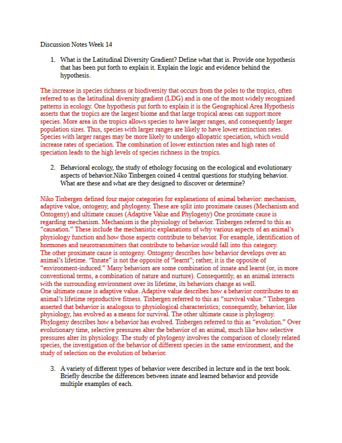 Notes from Week Fourteen Discussion