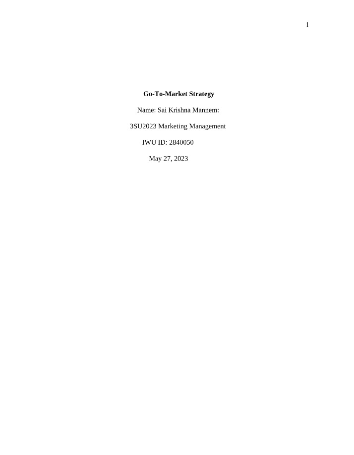 Marketing Management Go-To-Market Strategy