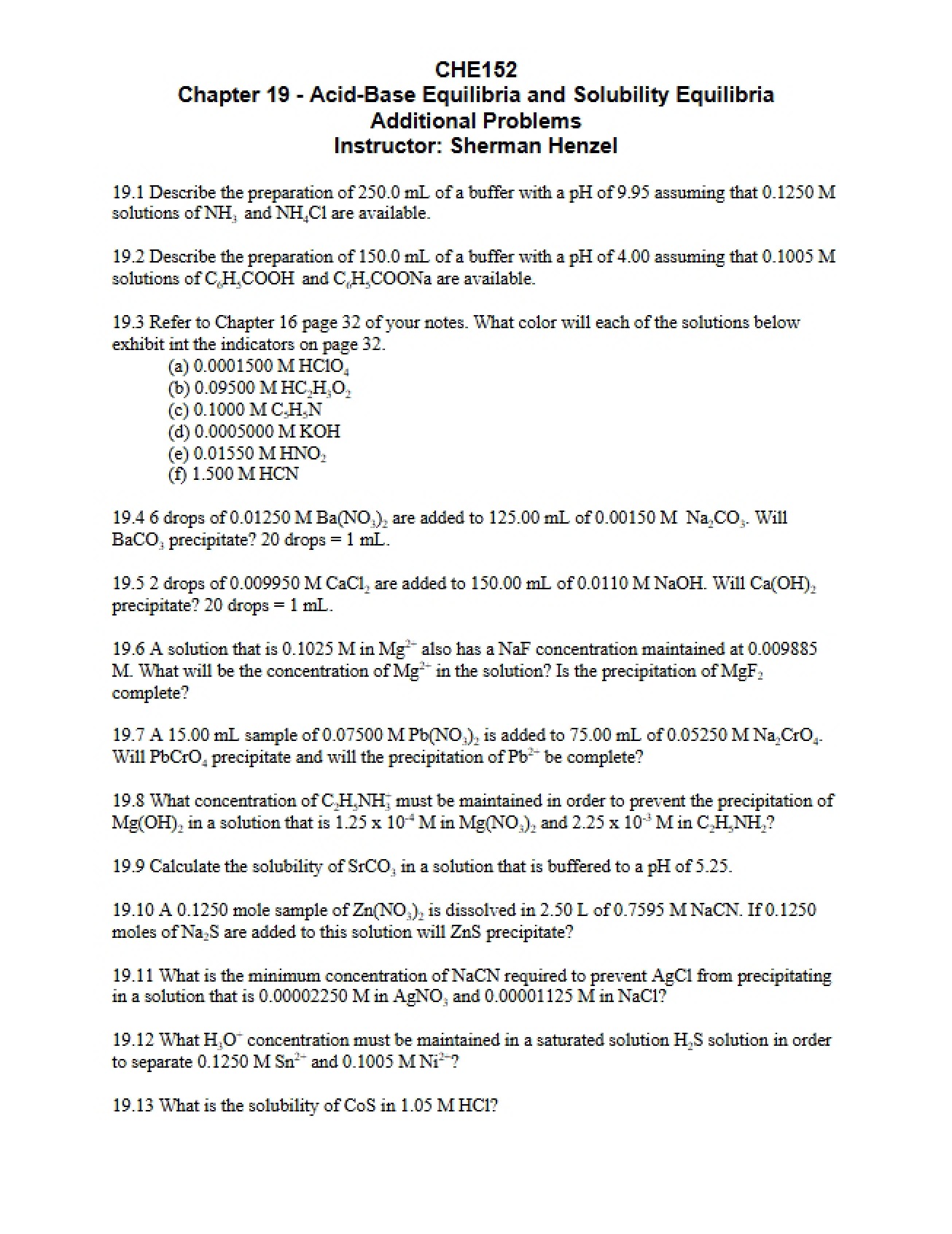 Solubility and Acid-Base Equilibria