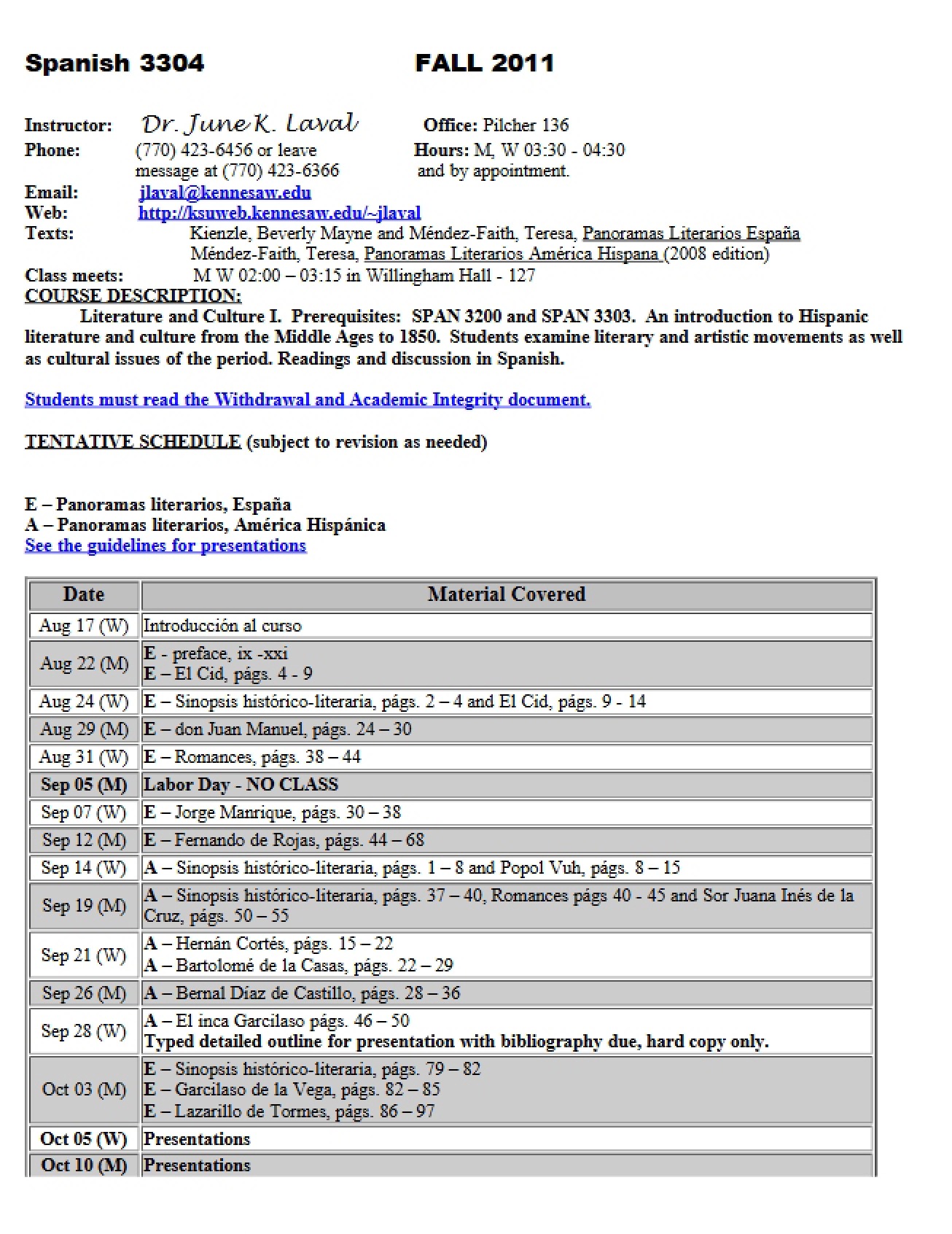 SPAN 3304 Course and Syllabus Details