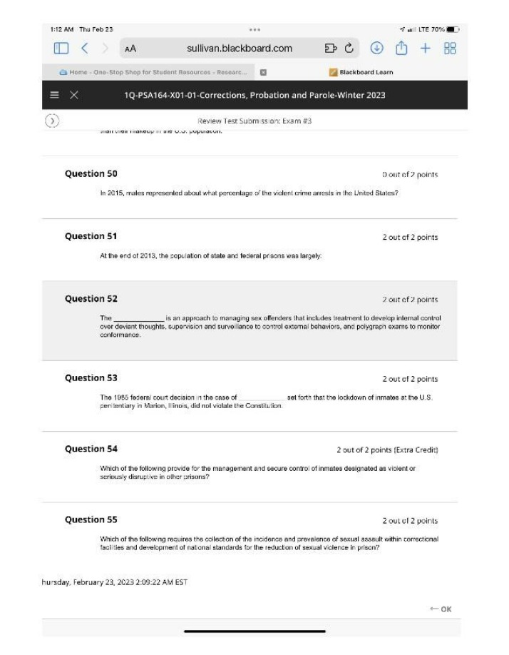 Exam 3 - Corrections, Probation, and Parole