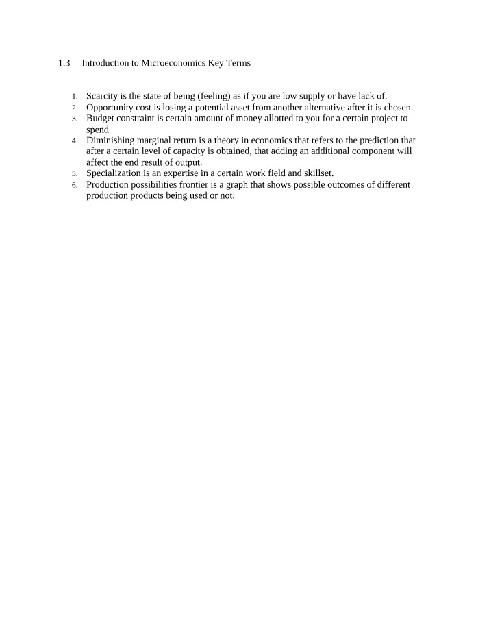 Microeconomics Introduction - Key Terms