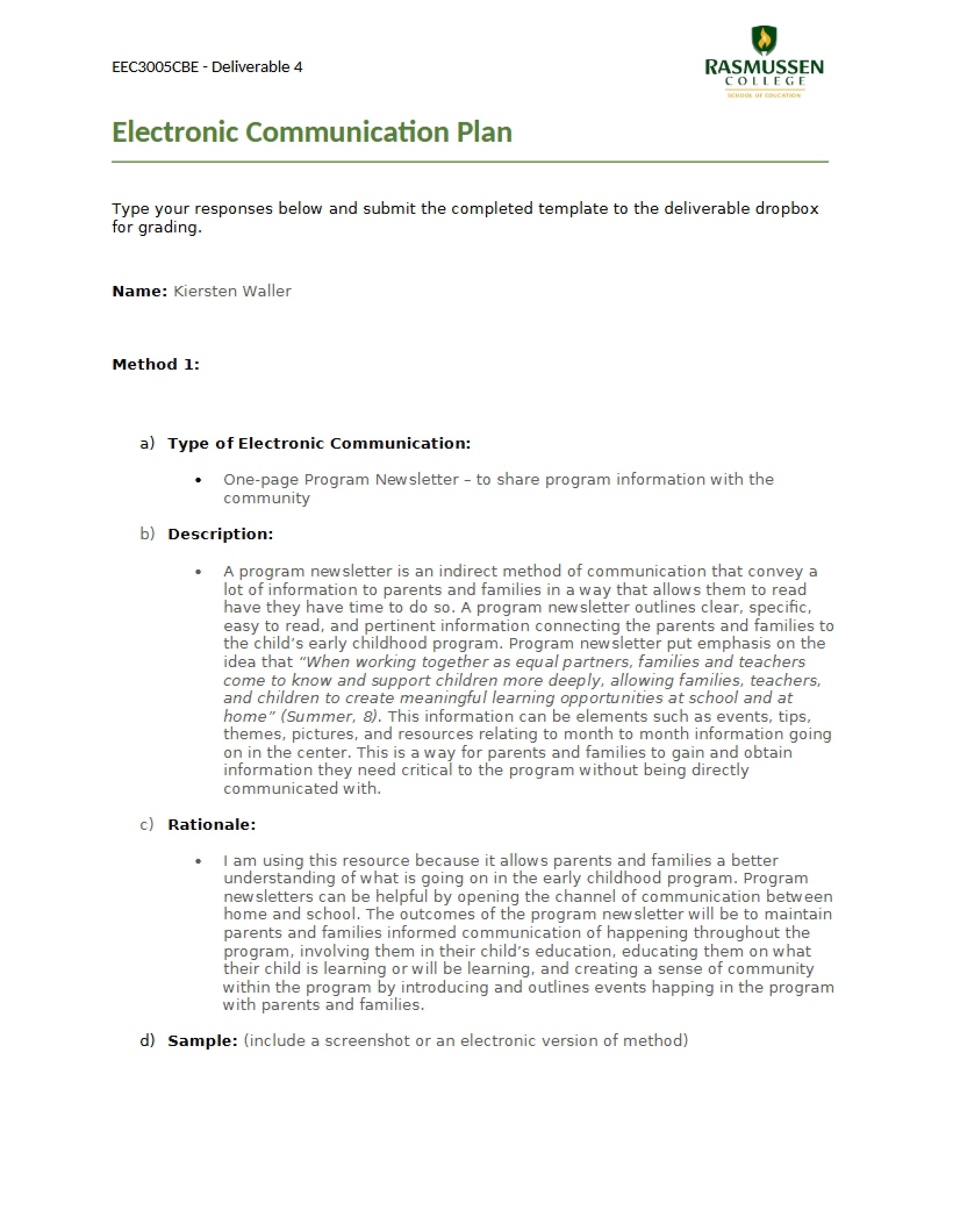 Plan for Electronic Communication
