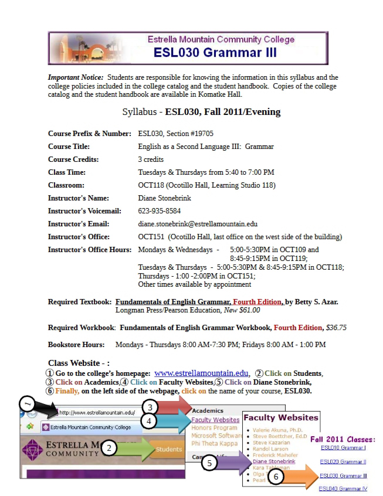 Evening Syllabus Fall 2011 for ESL 030