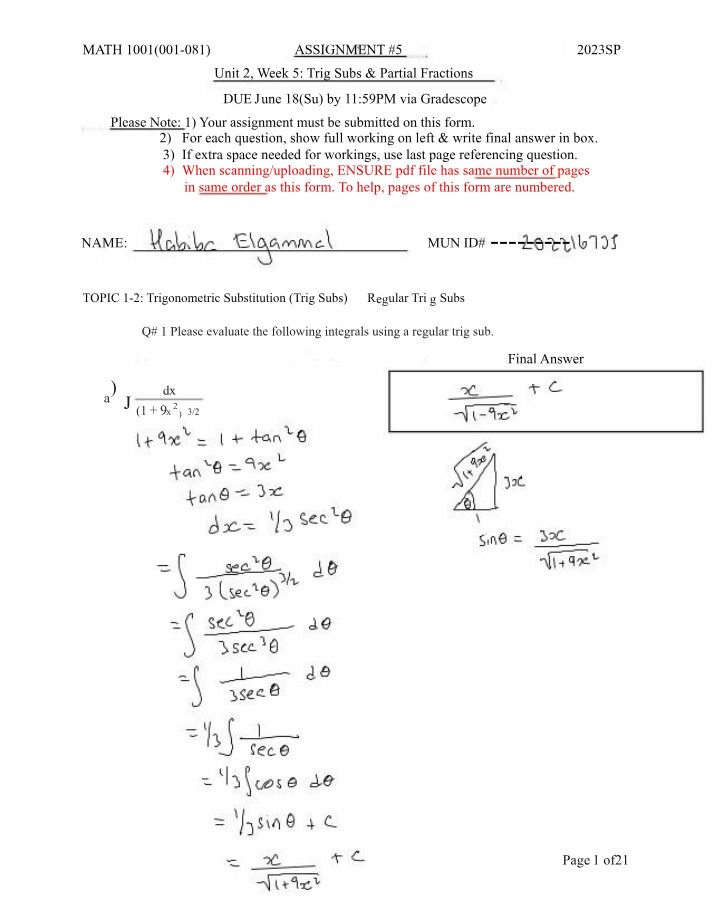 MATH 1001 - Assignment 5