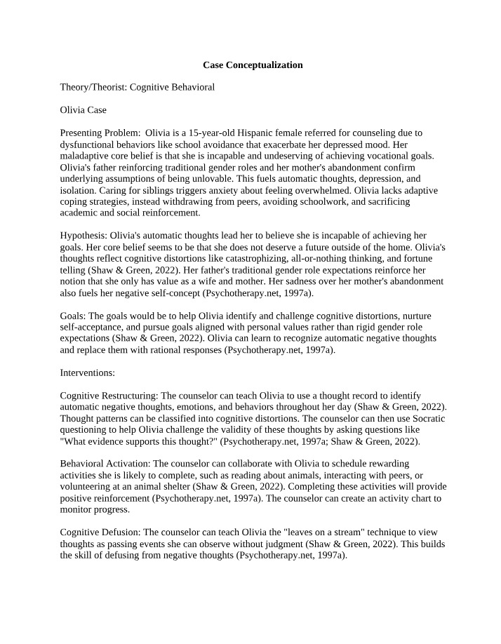 Case Conceptualization - Olivia
