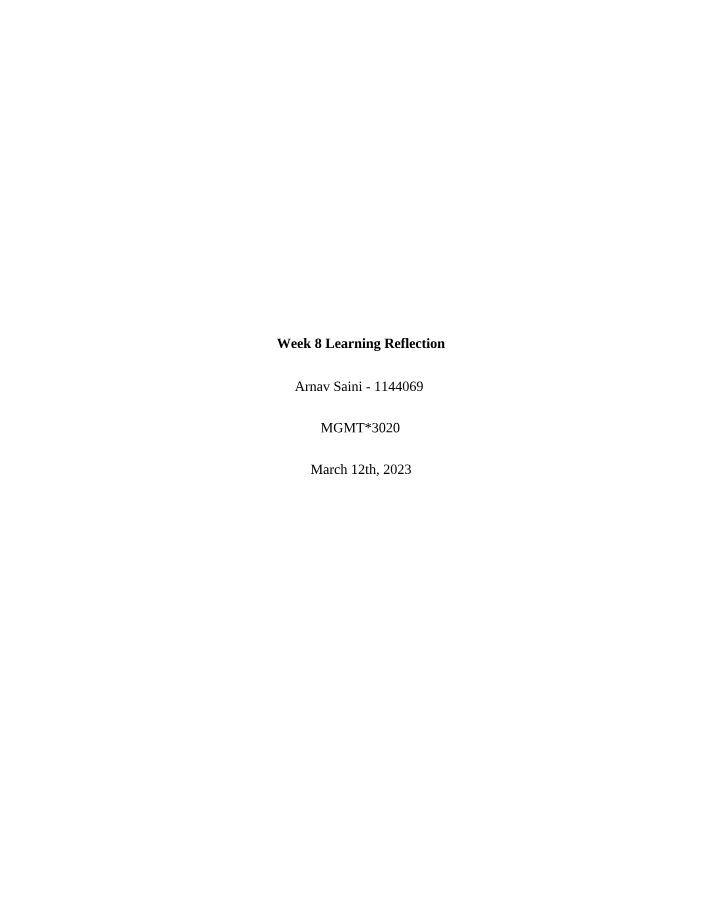 MGMT 3020 - Week 8 Reflection