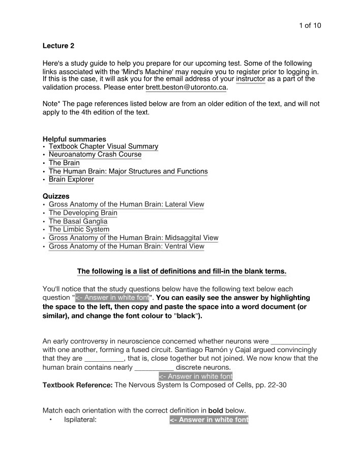 Neuroscience Study Guide - Brain Anatomy and The Mind's Machine