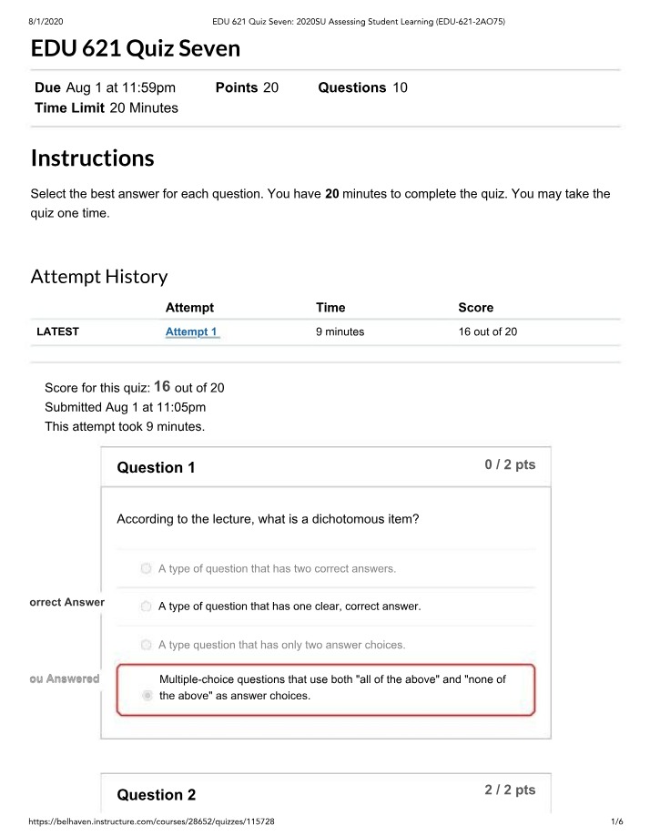 Quiz Seven - EDU 621