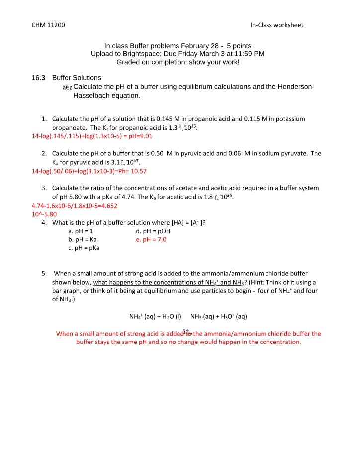 Feb 28 Worksheet on Buffers