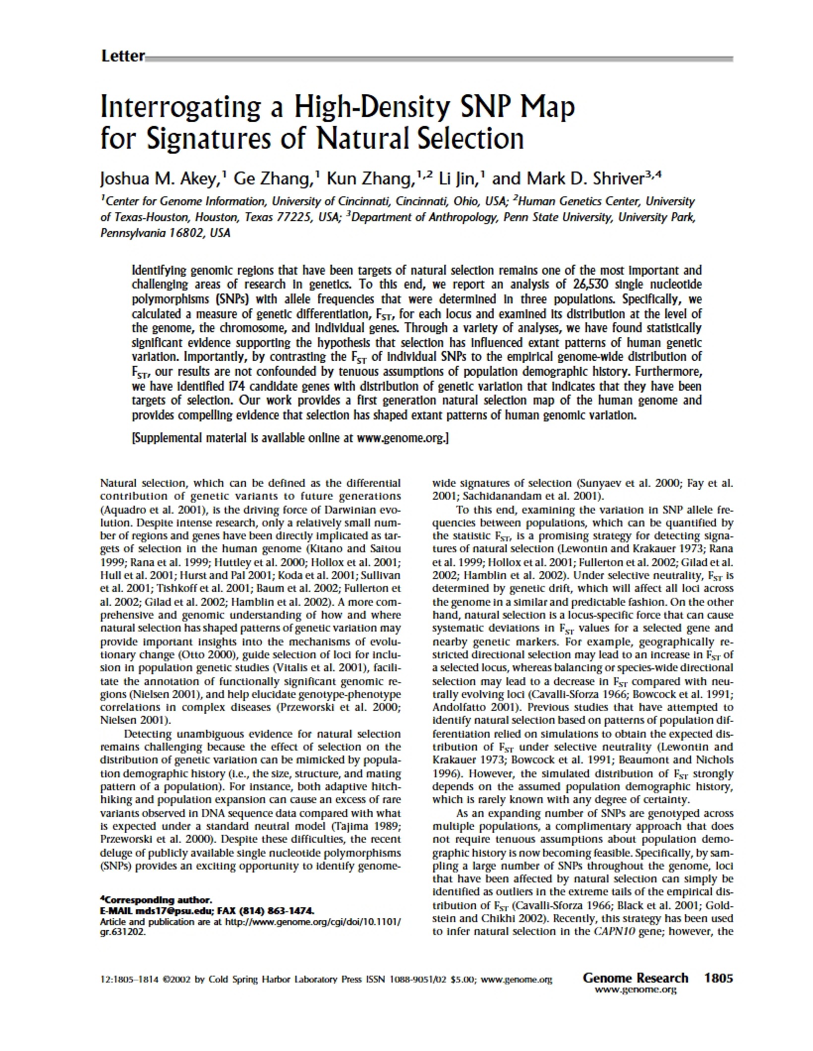 Signatures of Natural Selection Interrogating a High-Density SNP Map