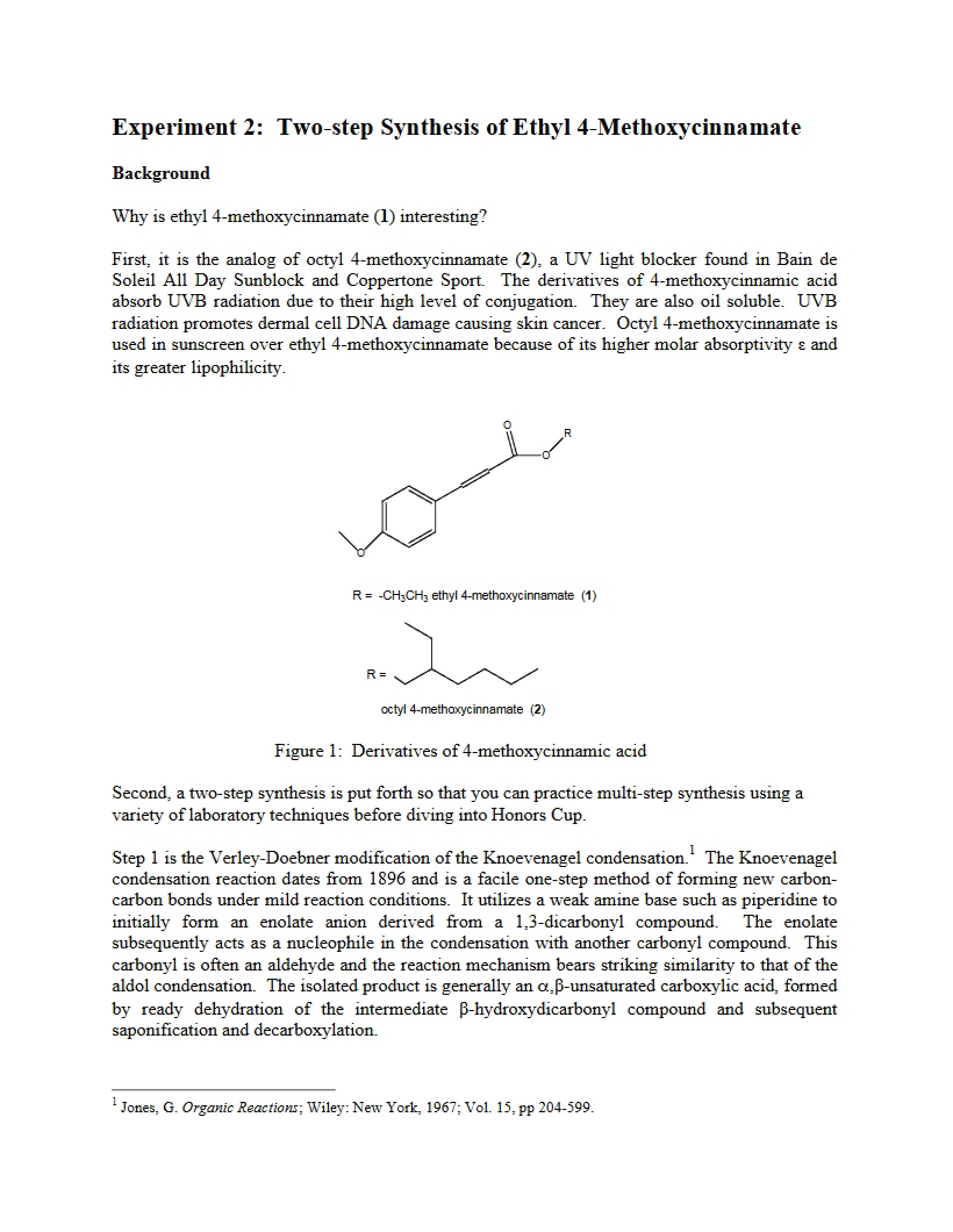 Ethyl 4-Methoxycinnamate Two-Step Synthesis (Experiment 2)