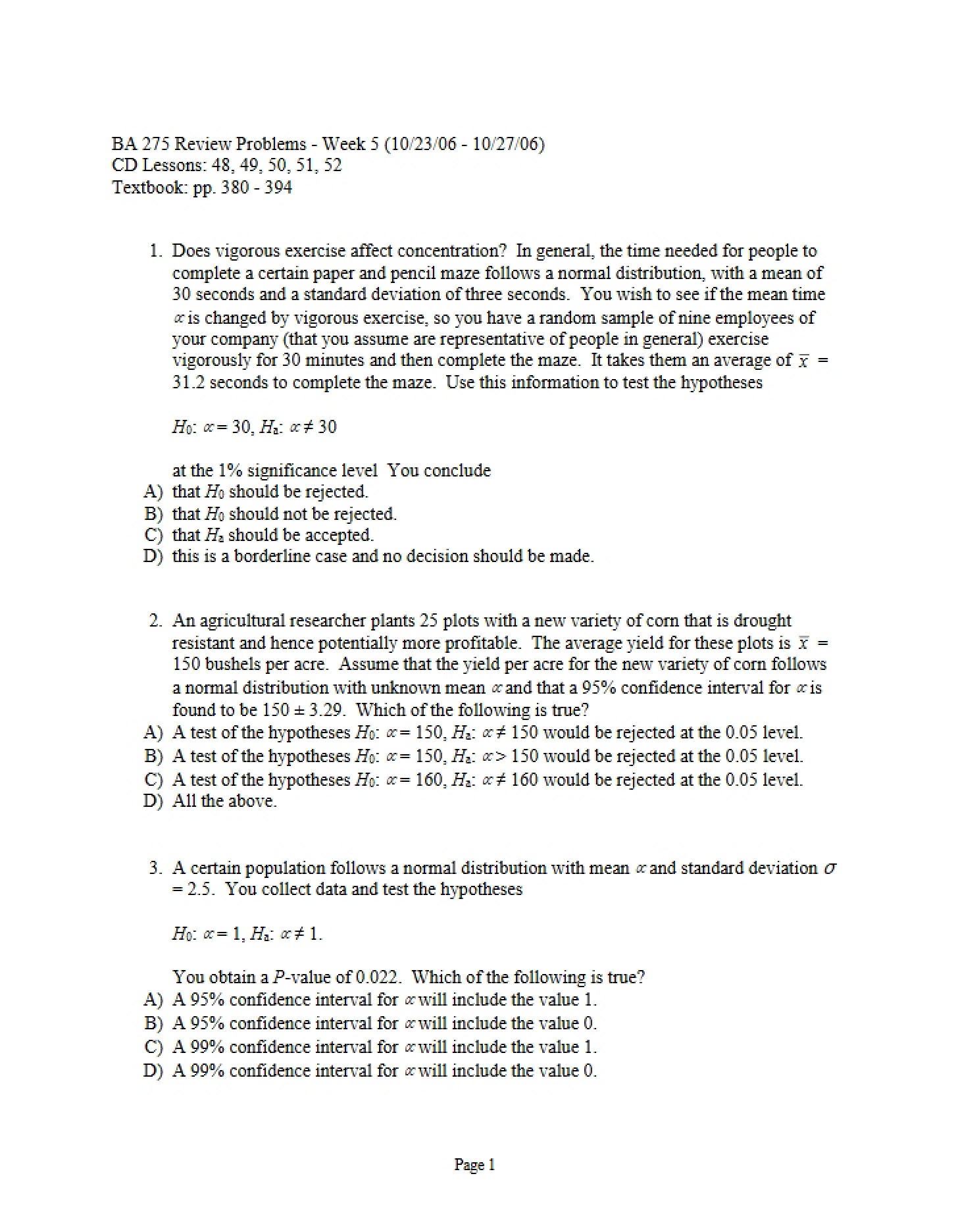 Week 5 Problems for Review