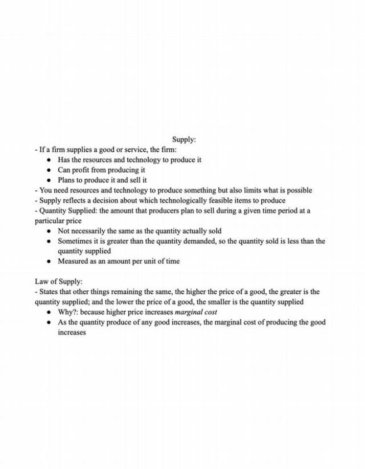 Notes on Supply and the Law of Supply