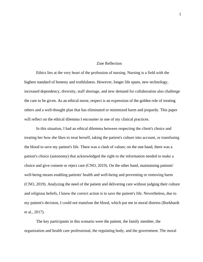 Reflection on an Ethical Dilemma in Clinical Nursing