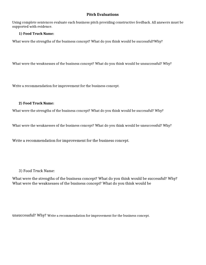Evaluations for Pitches