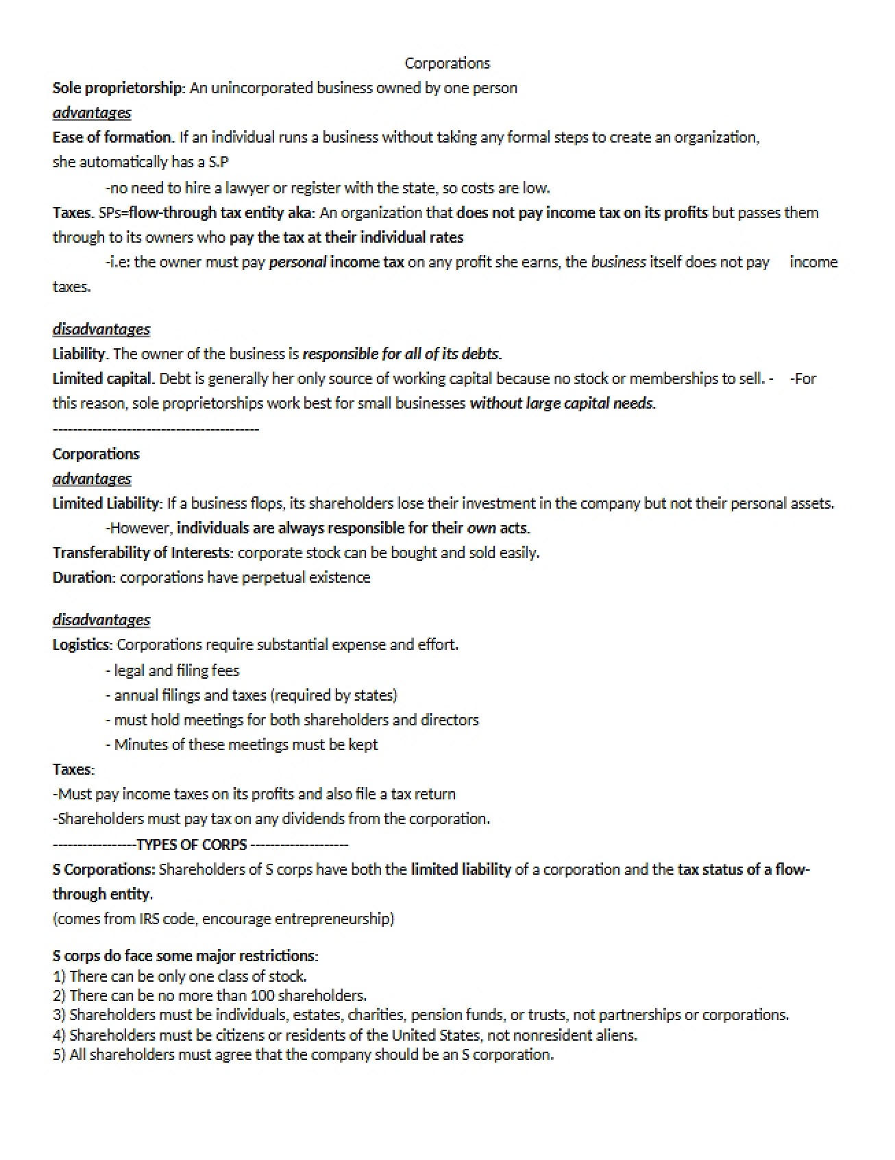 Sole Proprietorship Structures
