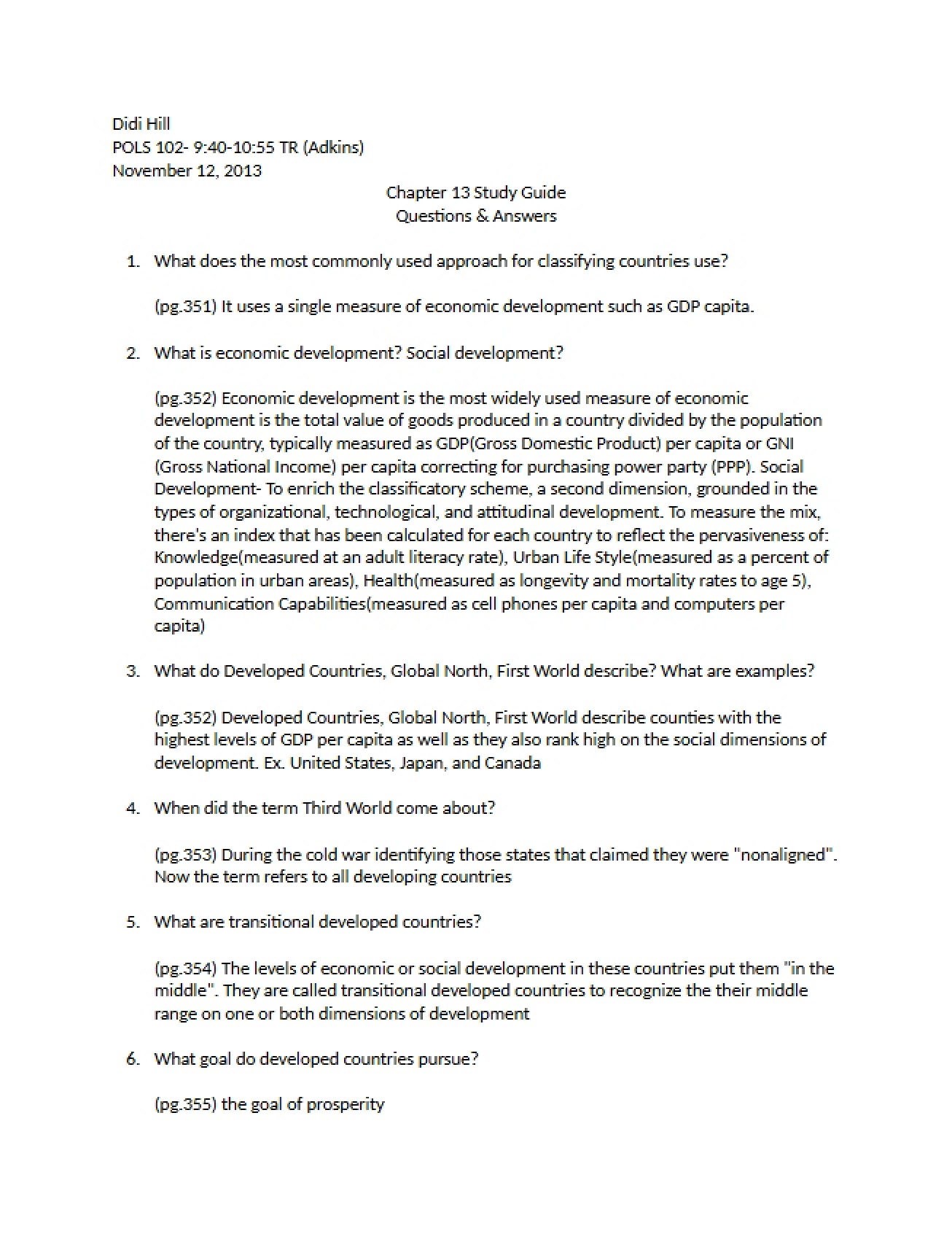 Chapter Thirteen Study Guide