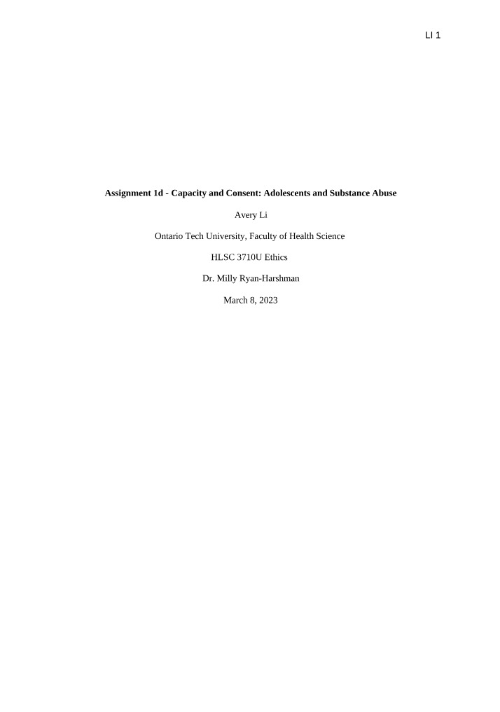 Adolescent Substance Abuse - Balancing Capacity and Consent