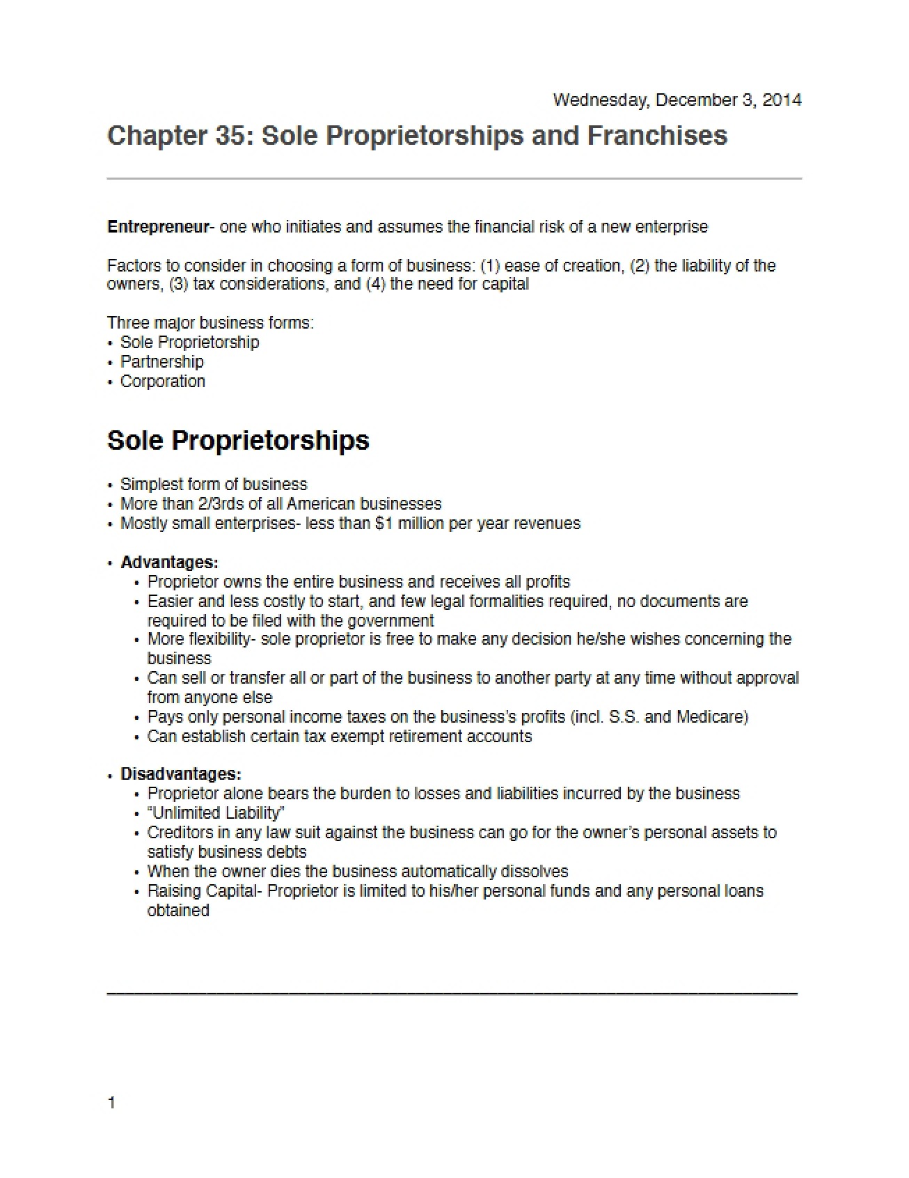 Chapter Thirty-Five An Overview of Sole Proprietorships and Franchises