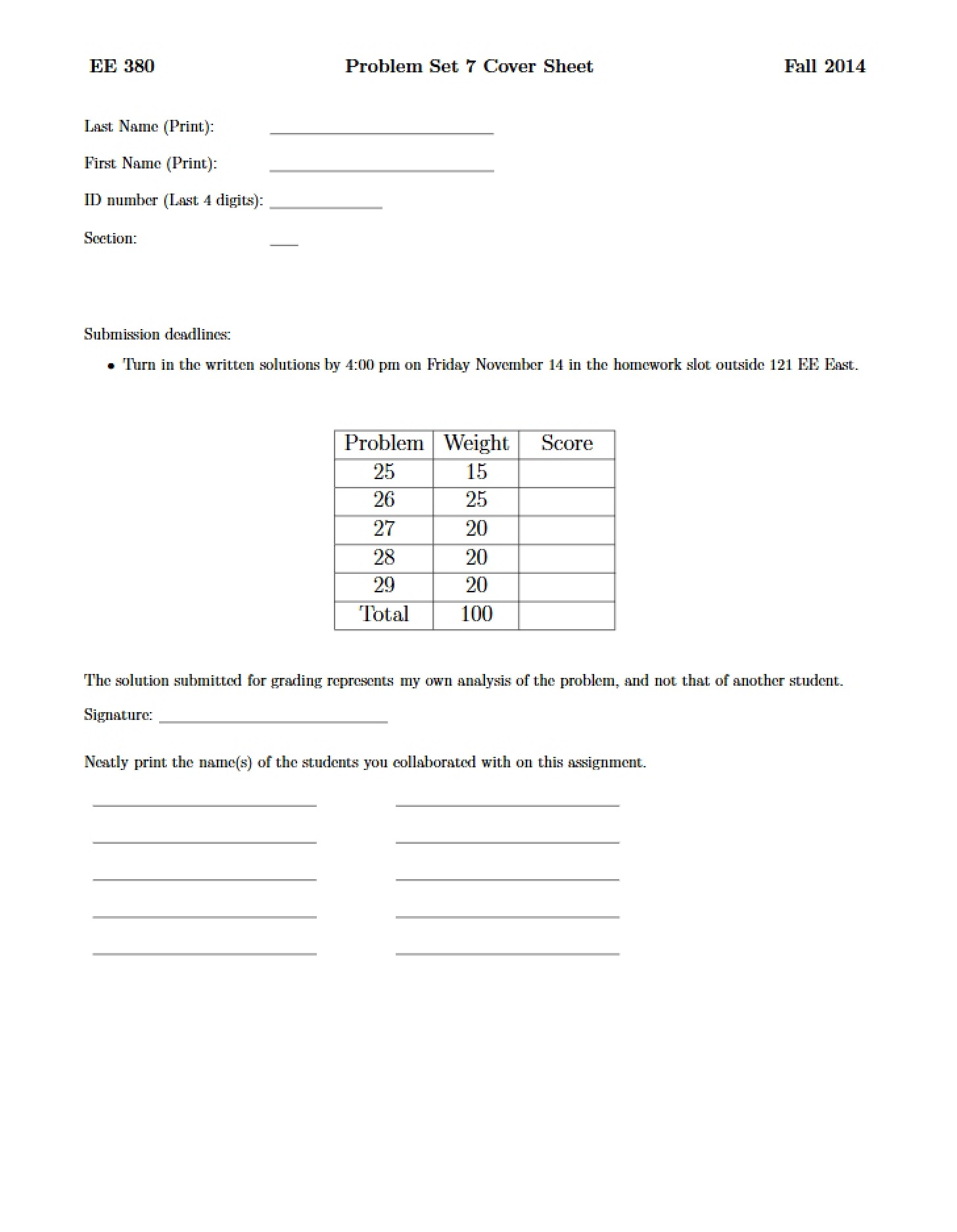 Problem Set No. 7