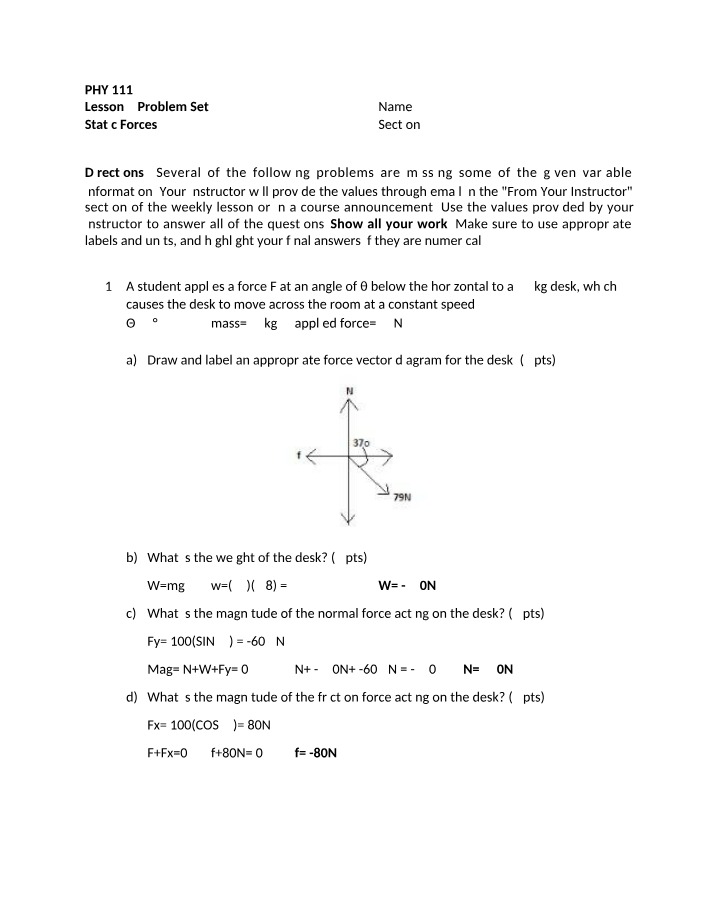 Static Forces - PHY 111 Lesson 4 Problem Set 2