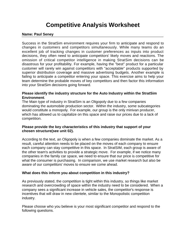 Worksheet - Competitive Analysis