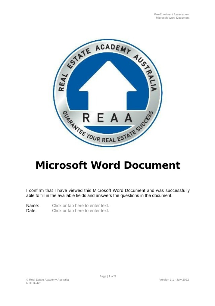 Assessment for Pre-Enrolment