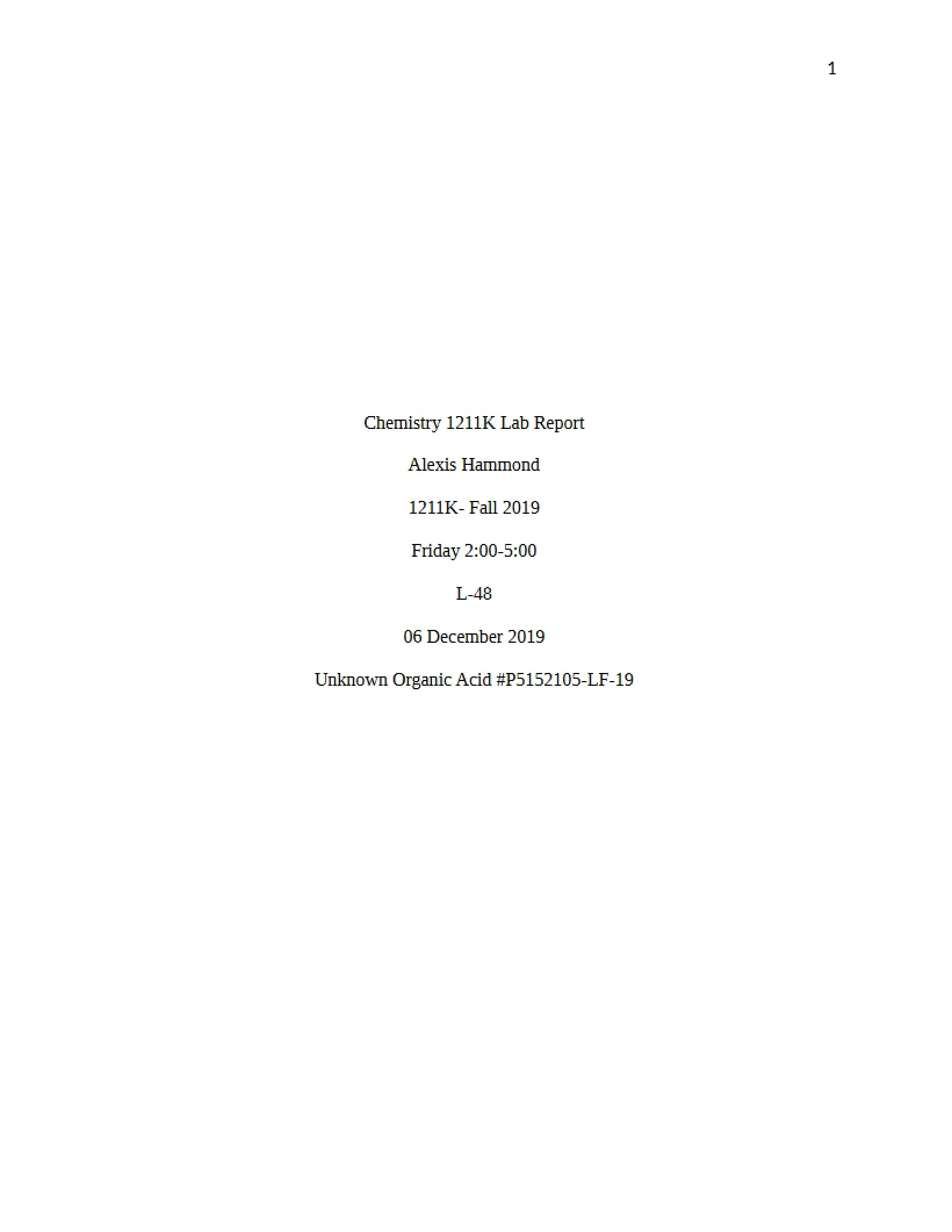 Laboratory Report for Principles of Chemistry I