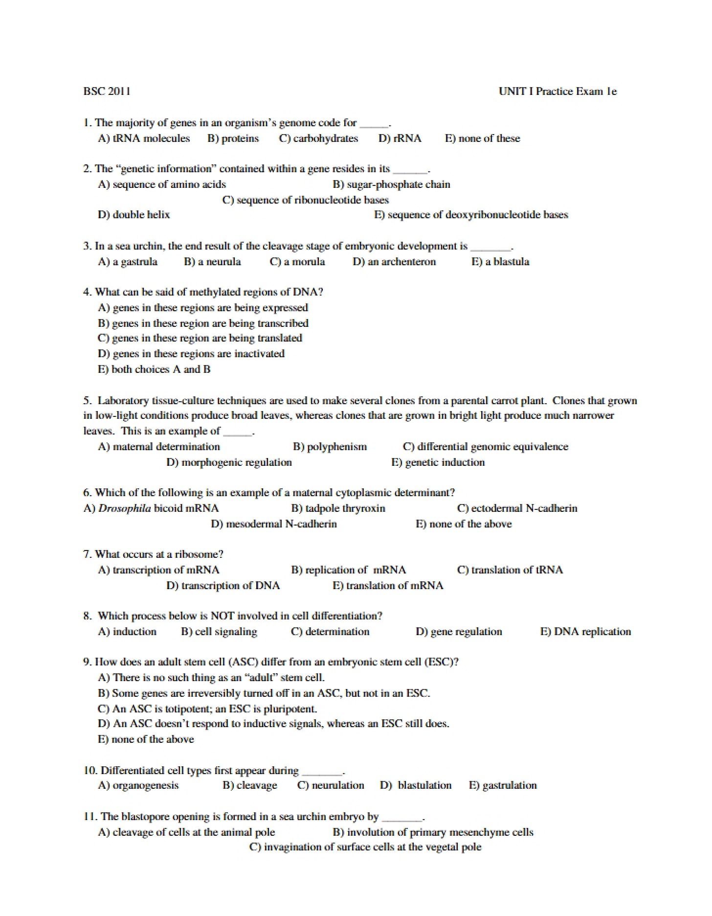 Practice Examination for Unit I