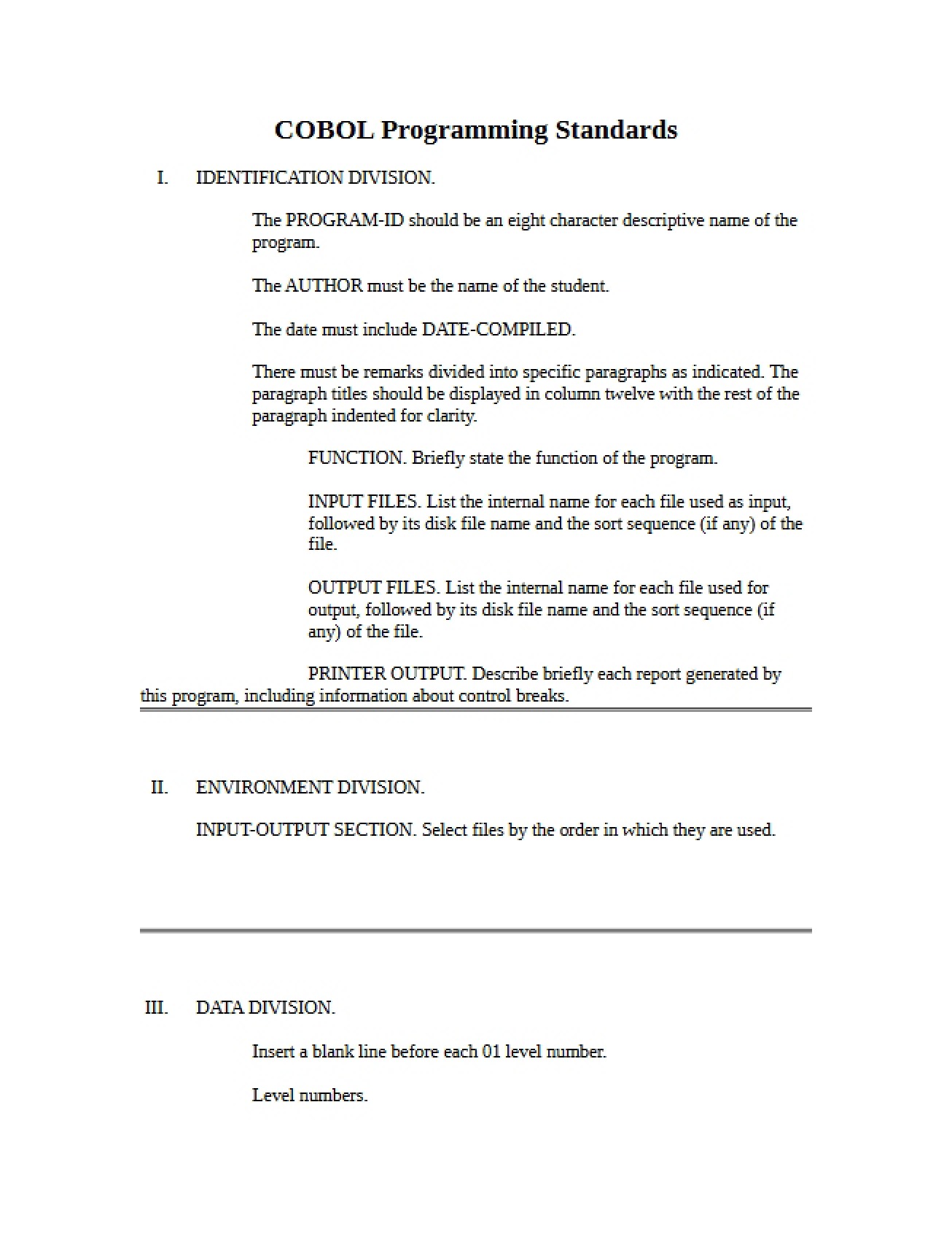 Standards for COBOL Programming