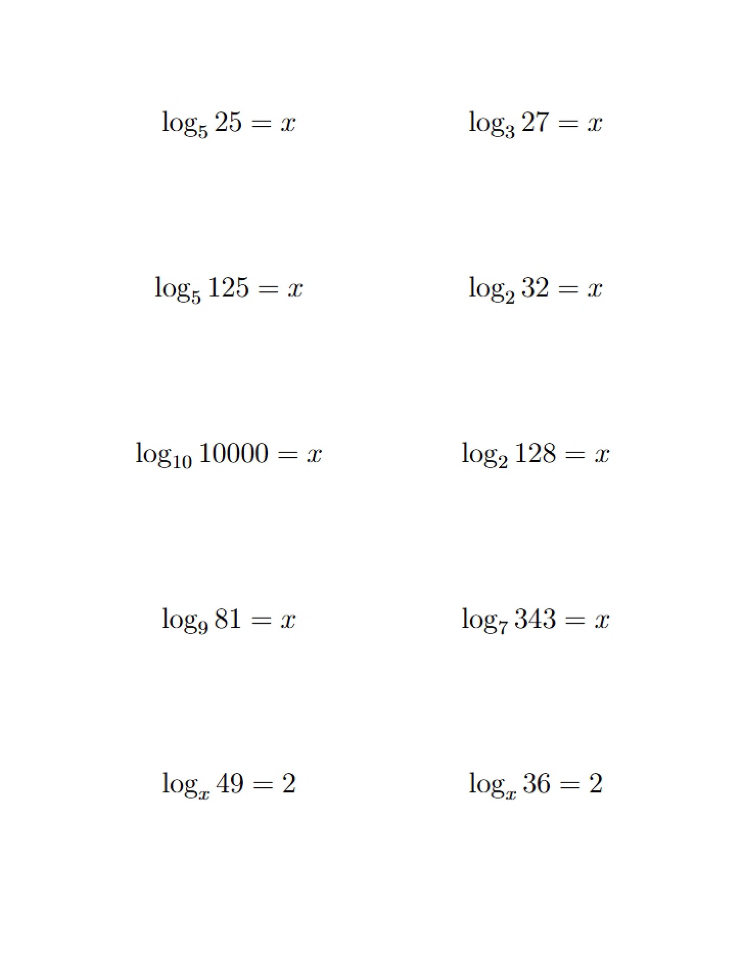 Logarithm Reference Cards