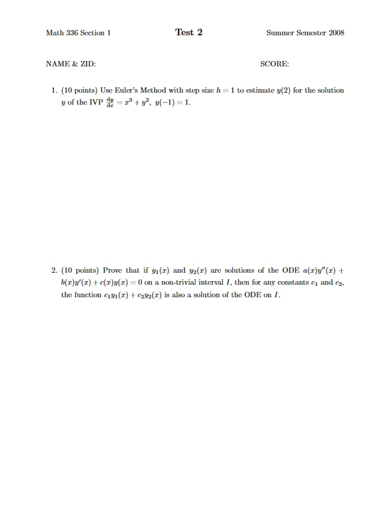Diff Eq Test 1