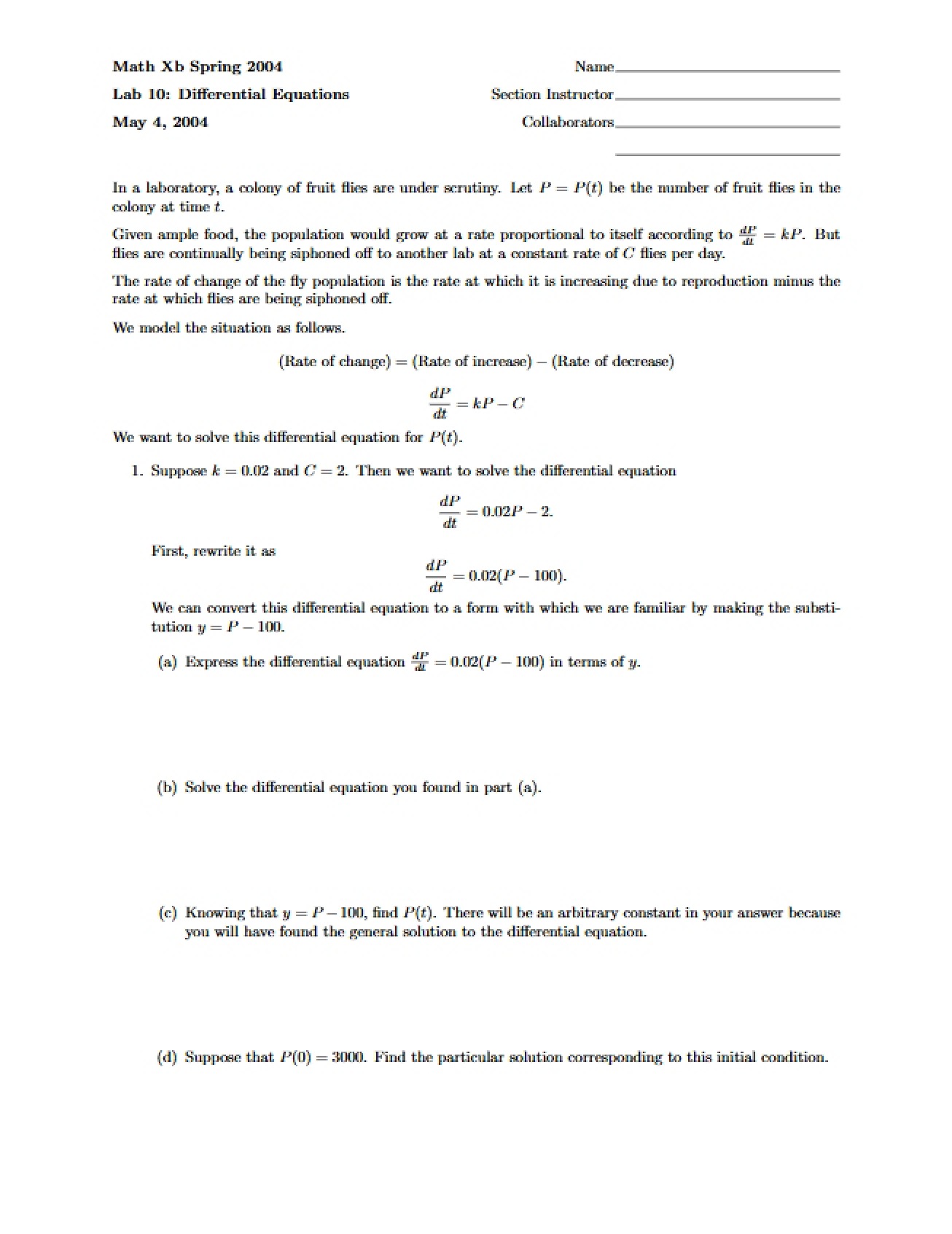 Differential Equations Lab 10