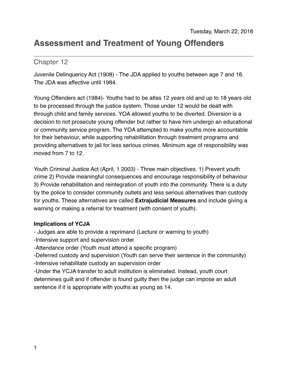 Young Offenders - Assessment and Treatment