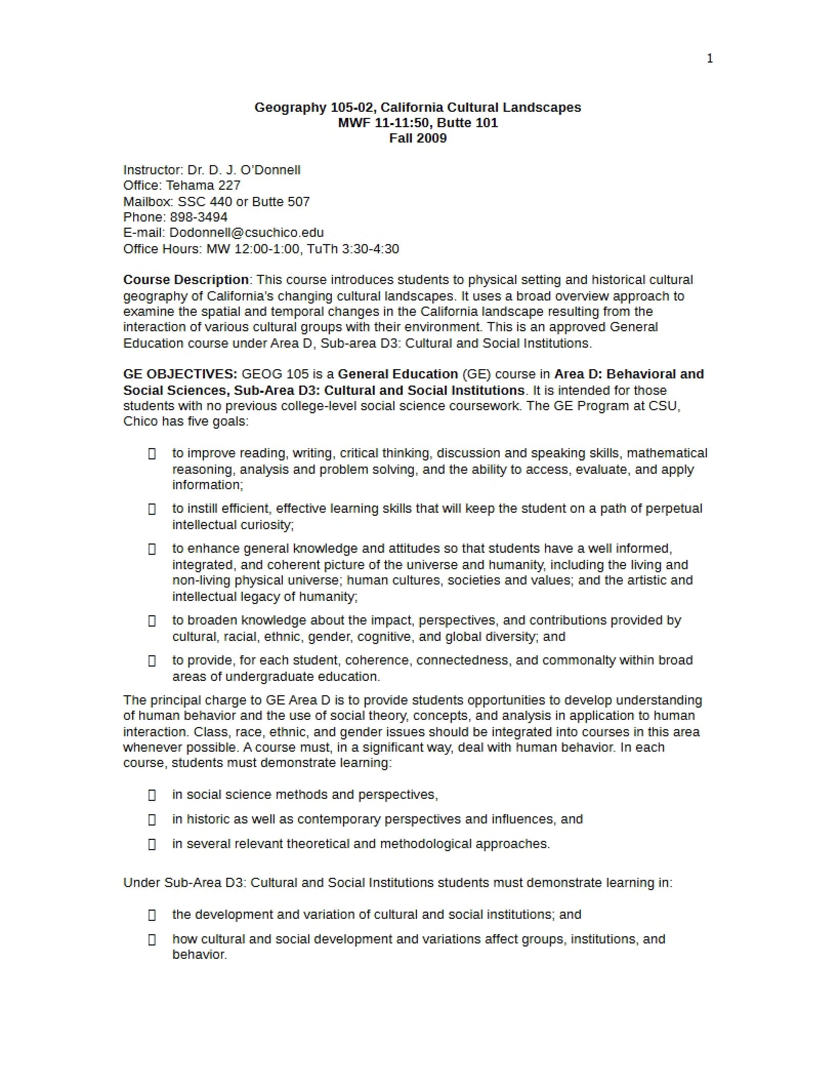 Course Outline CA Cultural Landscapes