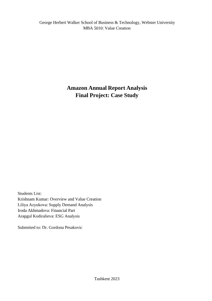 Case Study - Amazon Value Creation
