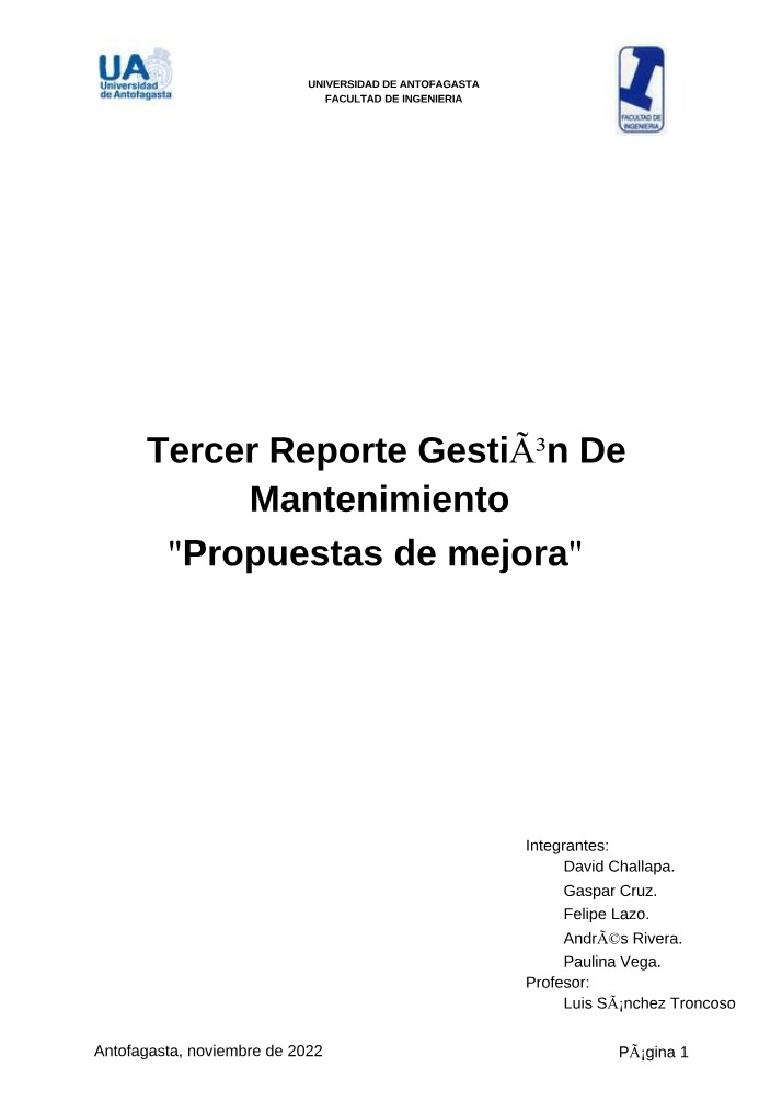 Gestión de Mantenimiento - Reporte de Propuestas