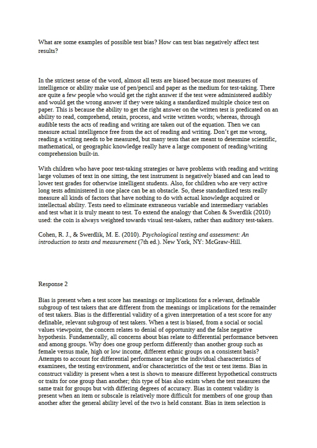 Examples of Possible Bias in Tests