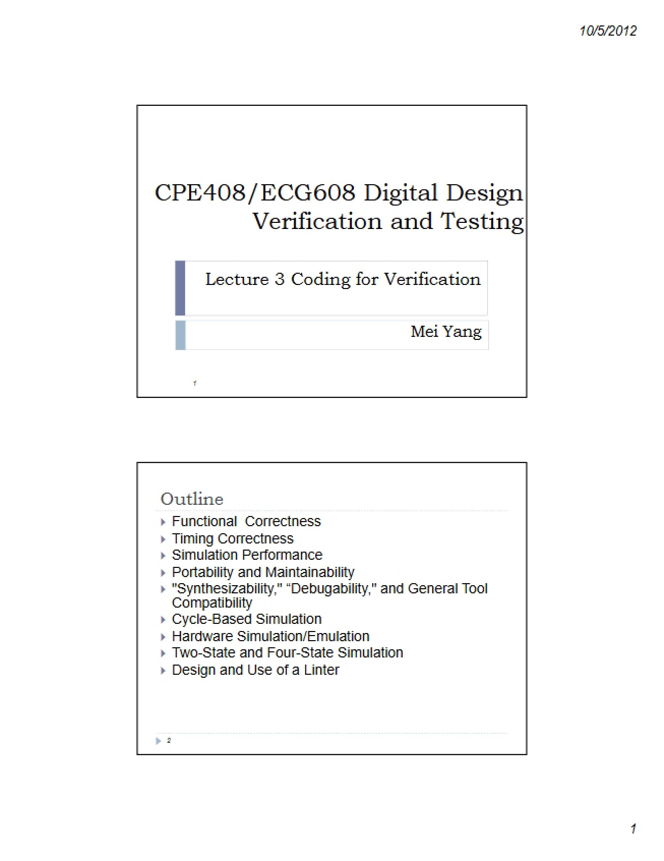 Verification Coding Lecture 3