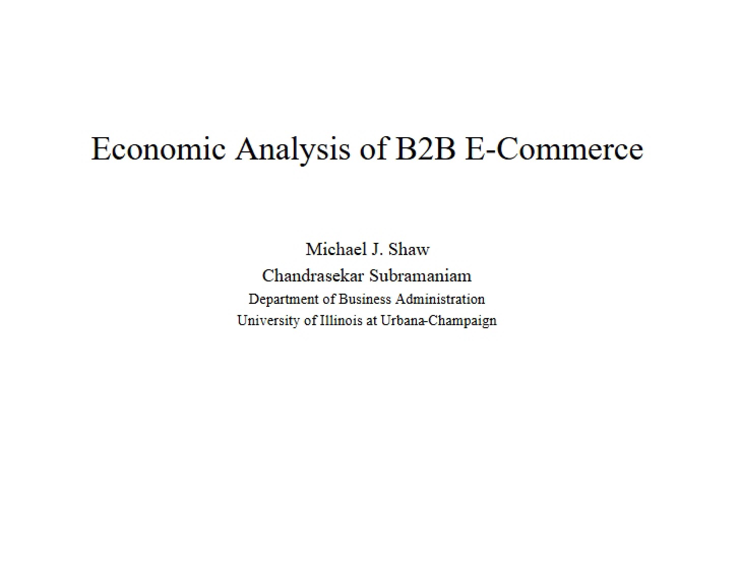 B2B E-Commerce Economic Analysis