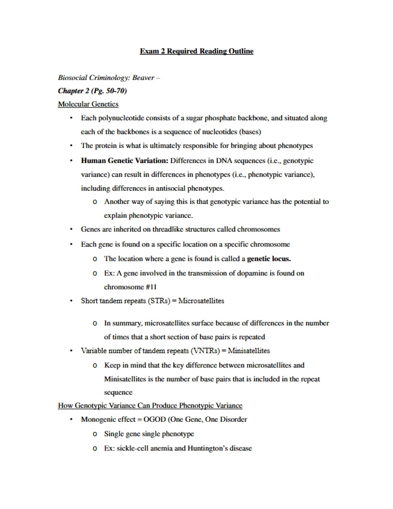 Outline of Required Reading for Exam Two
