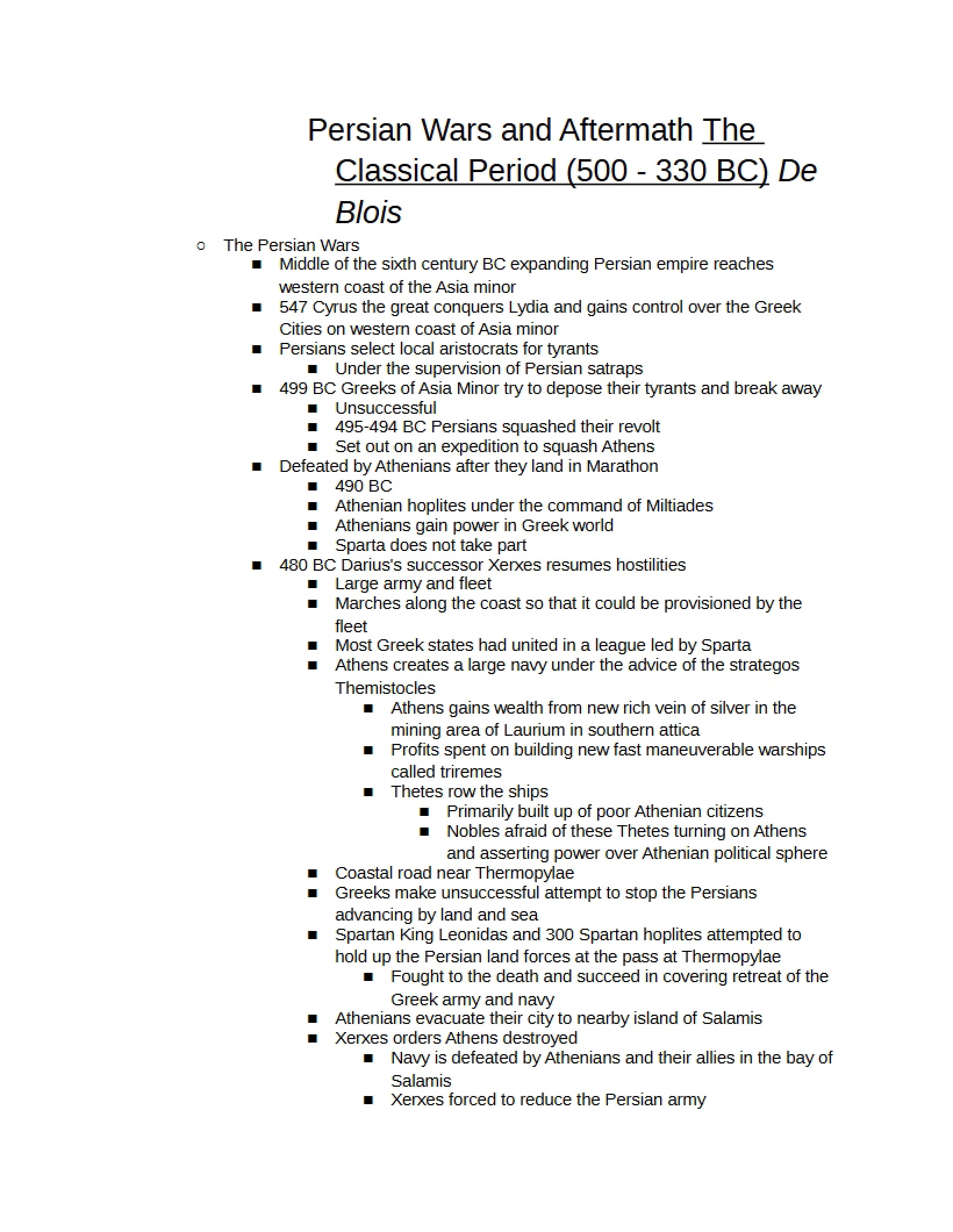 Classical Period Persian Wars Aftermath