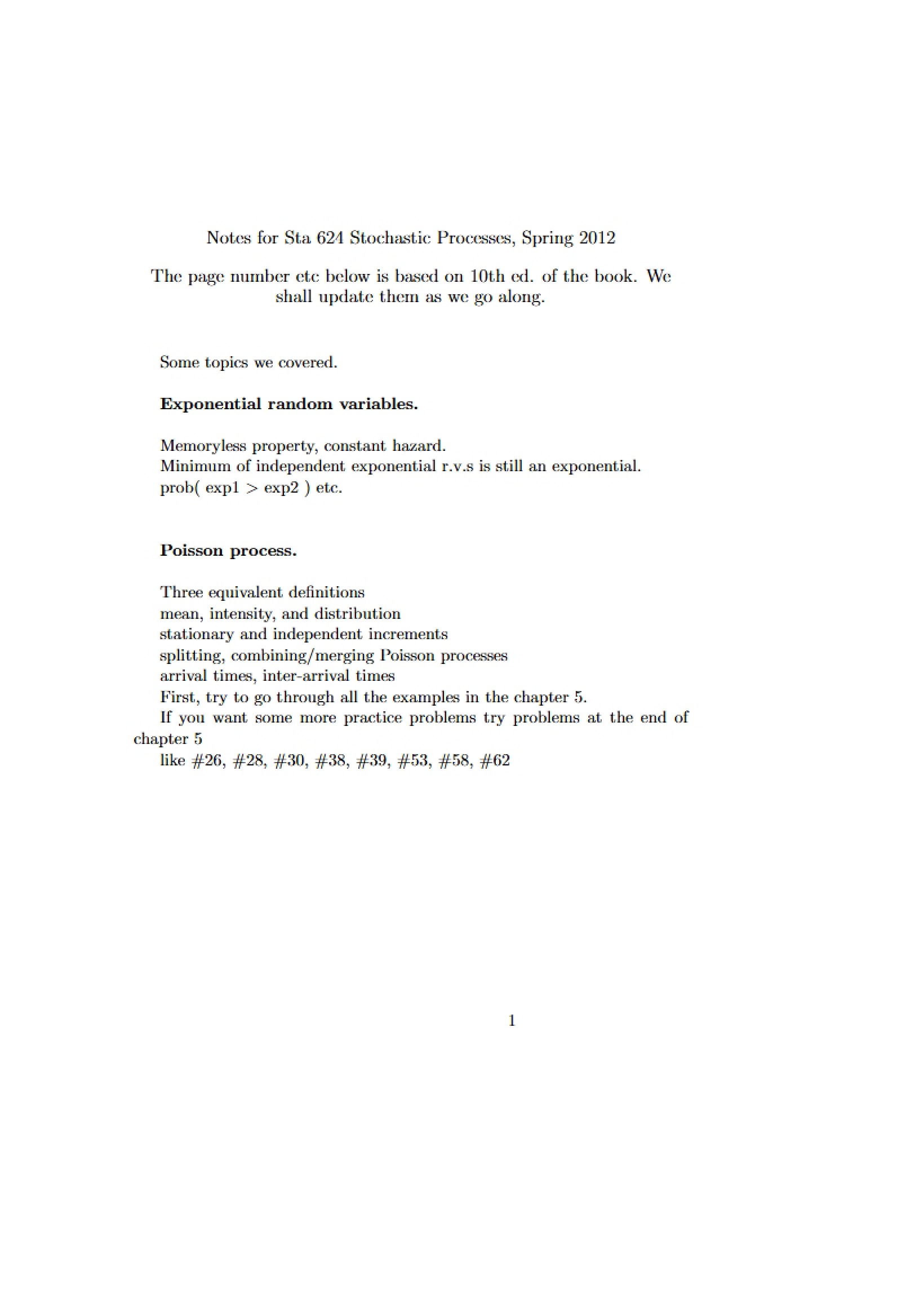 Stochastic Processes Class Notes