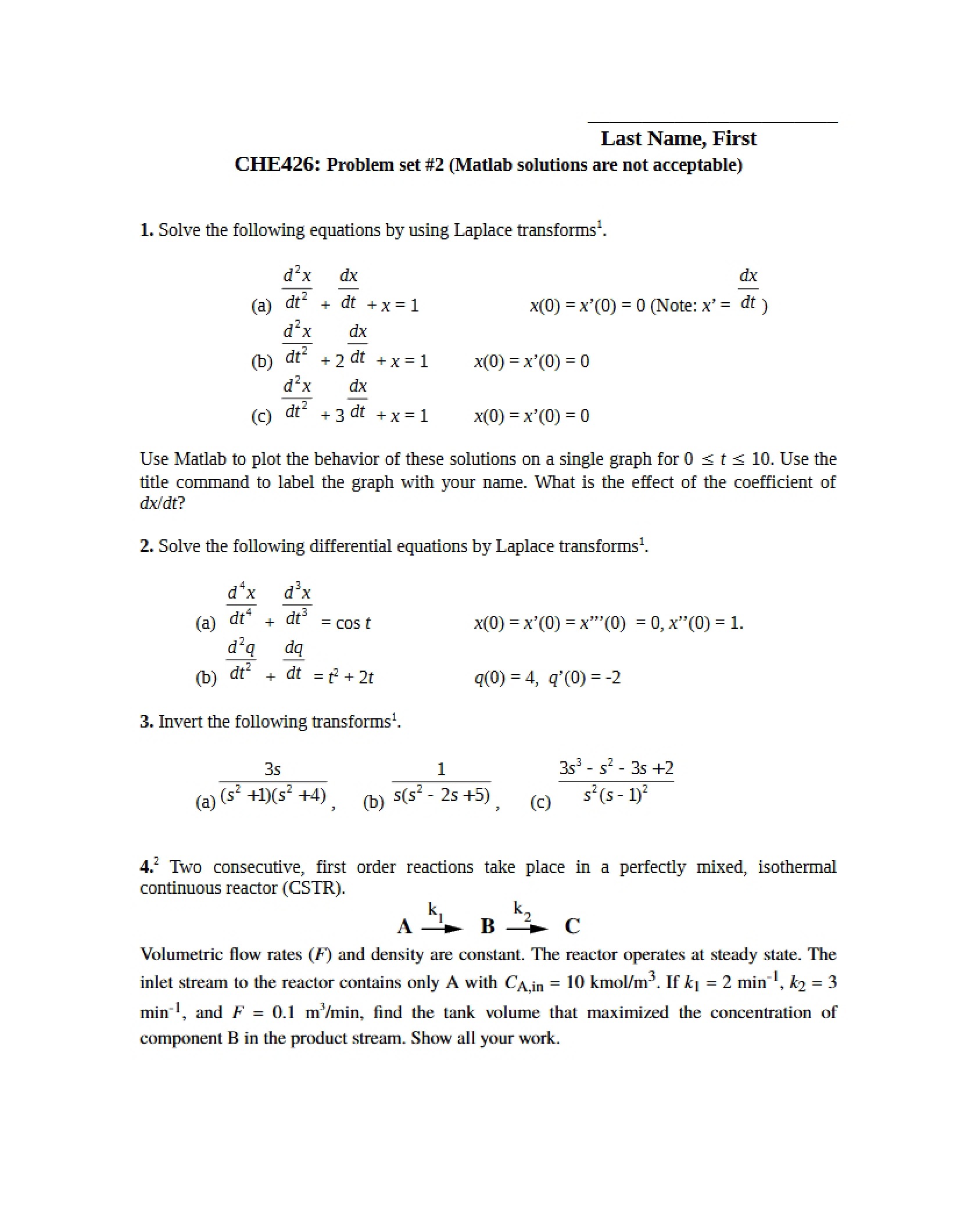 Process Controls Problem Set 2